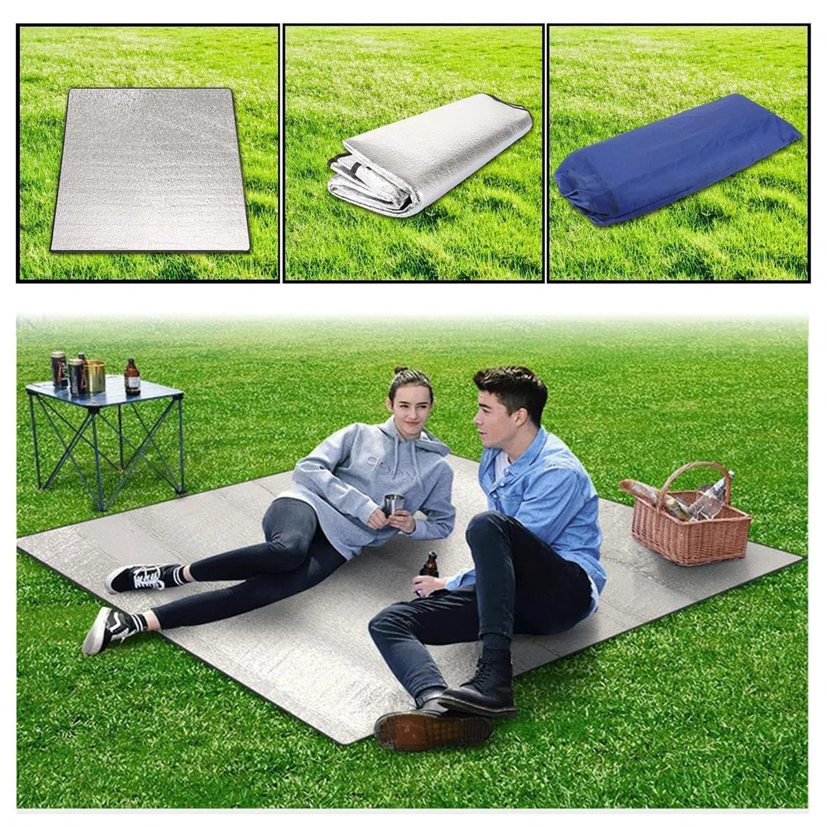Tapis de Camping,200x200 cm Tapis de Sol Isolant en Aluminium,Enroulable Tapisen Aluminium,Tapisde Sommeil en Mousse,Tapisde Couchage léger pour Extérieur Camping Randonnée Pique-Nique