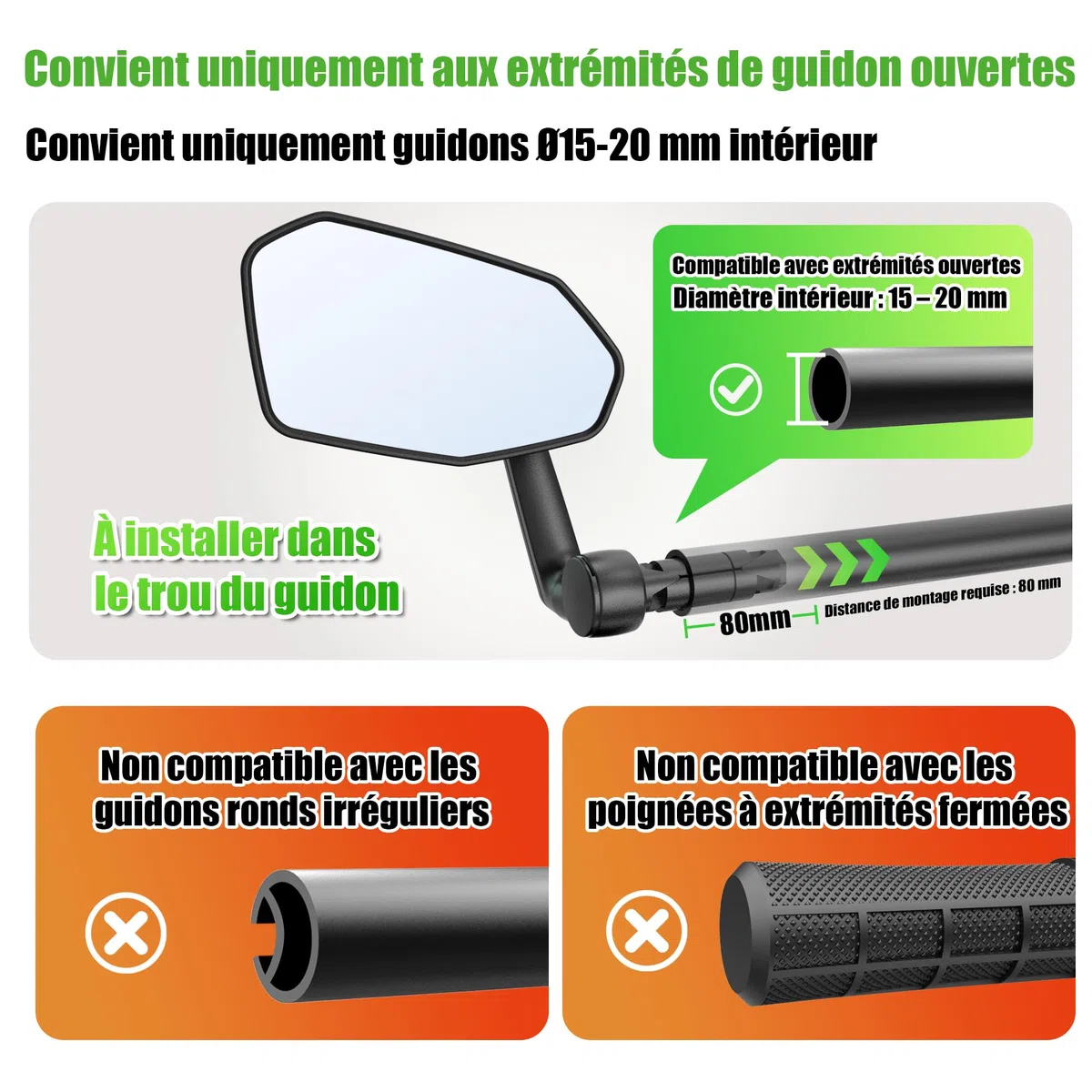 RBRL Rétroviseur Vélo, Pas Facile à Bloquer, Rétroviseur de vélo Extra Large, Rétroviseur de Vélo Incassable et Durable, Adapté au Vélo électrique （gauche）