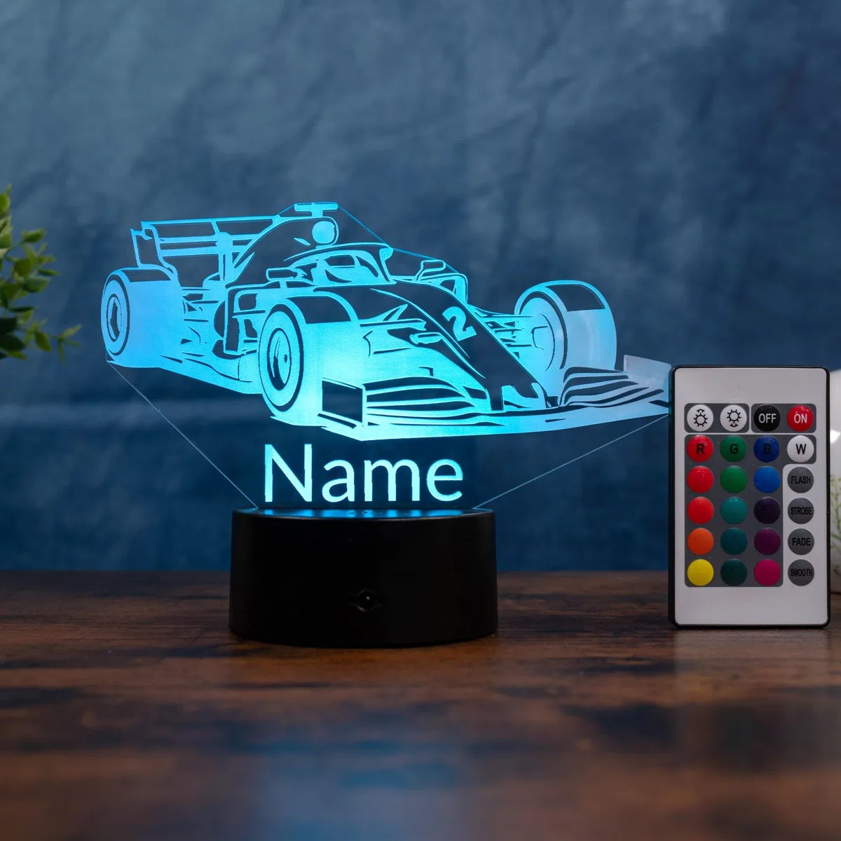 Lampe Formule 1 personnalisée avec prénom – Veilleuse LED voiture de course pour enfant et fan automobile, décoration chambre, 16 couleurs dimmables