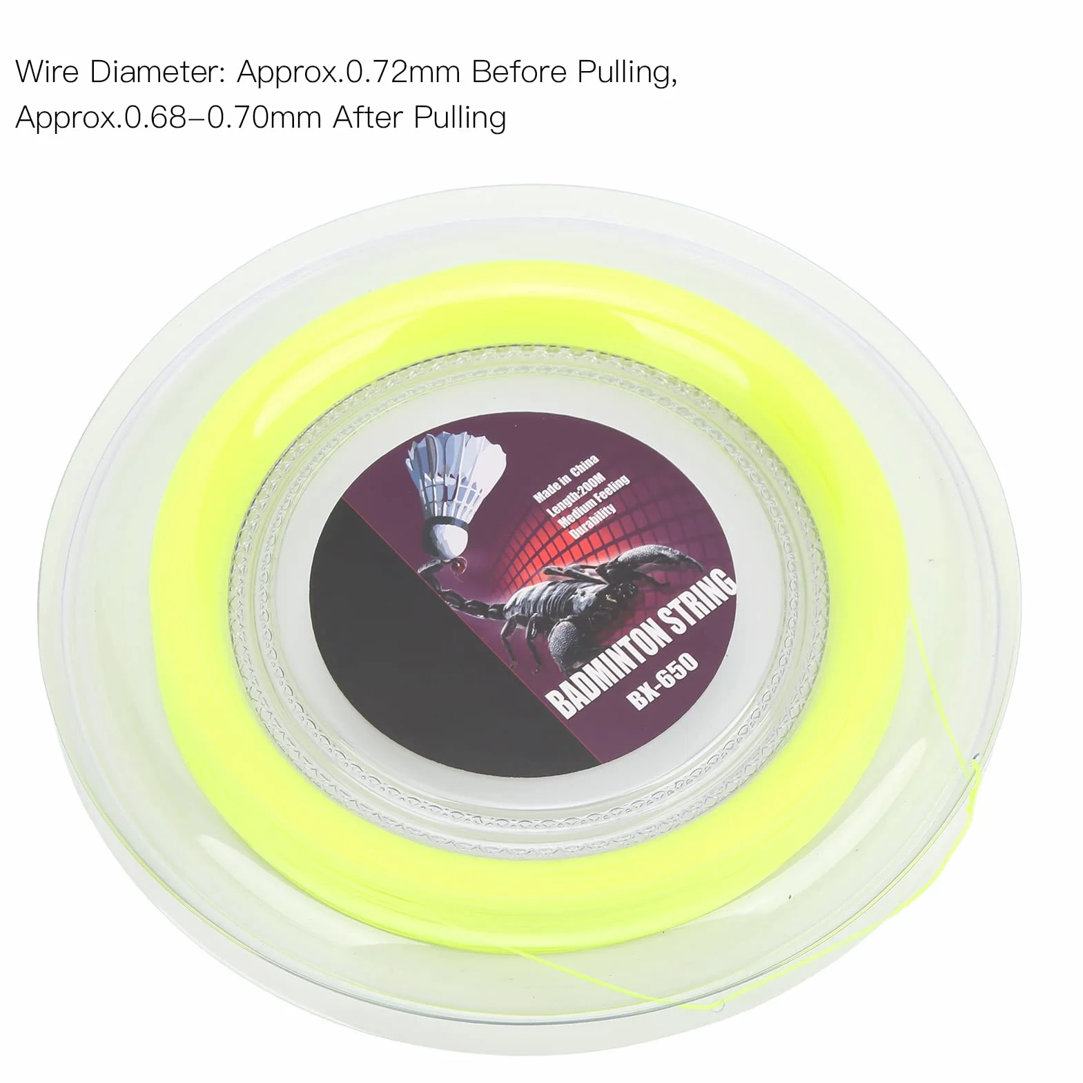 Tyenaza Corde de Badminton, Corde de Raquette de Badminton 0,72 mm 200 m Bobine de Fil de Raquette pour entraînement Quotidien Amateur Jaune Fluo