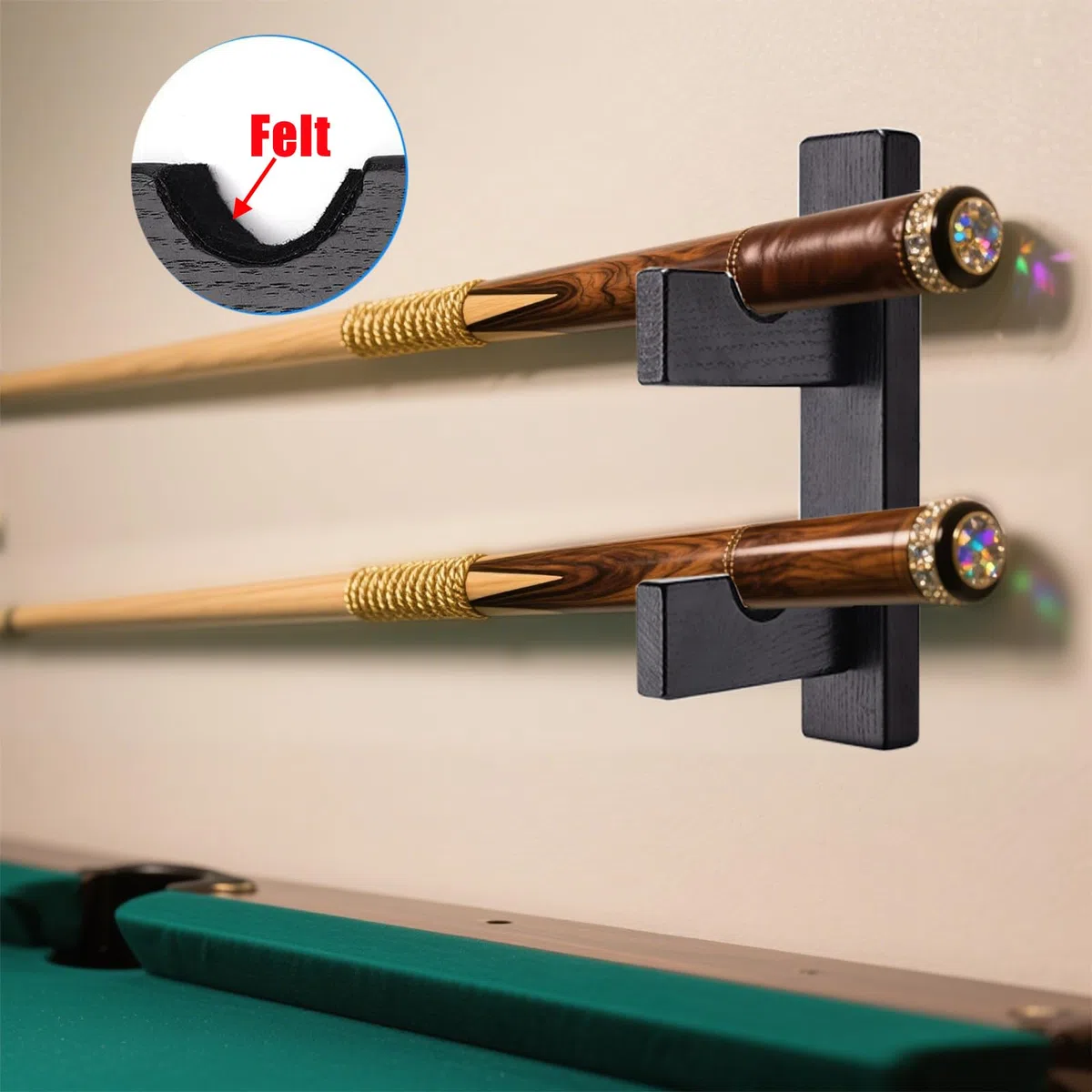 Support mural pour bâtons de billard pour queues de billard | Bois massif, affichage horizontal et rangement de 2 clubs de billard sur le mur (1 paire)
