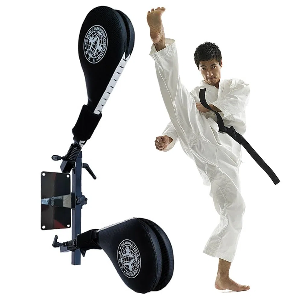 Mural Raquette Taekwondo, Martial Arts Kicking Training Strike Target Pad, Support à ressort à 3 combinaisons, pour l'entraînement de boxe et de taekwondo(Double target)
