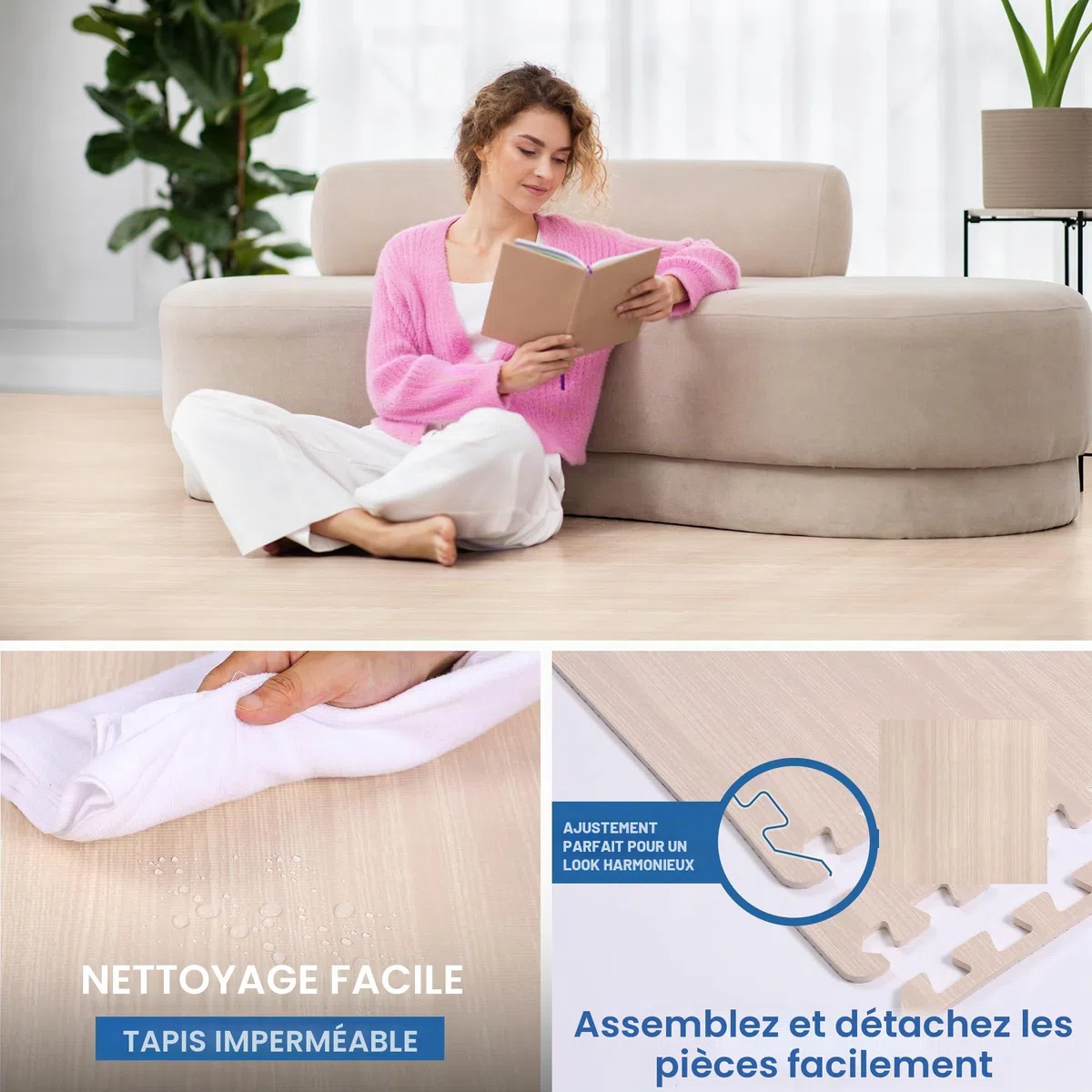 Yes4All Tapis de Sol Interlocking en EVA, Dalles Puzzle en Mousse avec Bordures, Protection de Sol pour Meubles, Maison, Salon et Garage, 1/1.4/3 m²