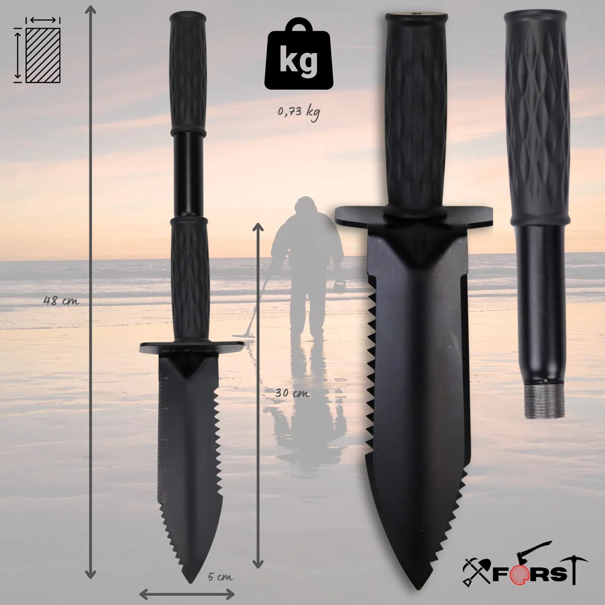 Xforst Detection metaux Pelle bêche pour détecteur de métaux vec Fonction d'Extension. Hori Hori, Pelle Camping. Mini Pelle de Survie. Idéal Le Jardinage, la Prospection. Modèle X-GM350.