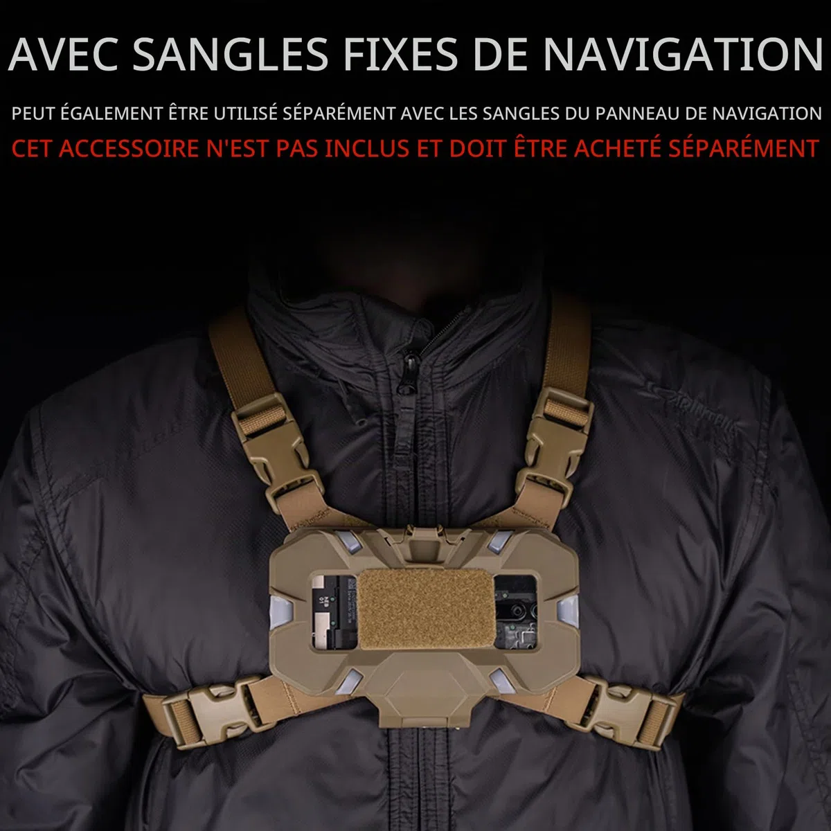 Porte-plaque de téléphone tactique, gilet universel Molle Porte-téléphone, Panneau de navigation de poitrine pliable à fermeture rapide Utilitaire pour taille d'écran 4,7"-6,7