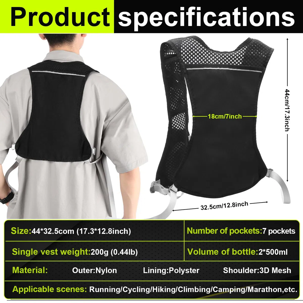 Gilet d'hydratation Trail Running + 2 Soft Flask 500 ML, Gilet d'hydratation de Course à Pied pour Femmes et Hommes, Sac à Dos réglable pour Course, pour Marathon Cyclisme, Randonnée, Running