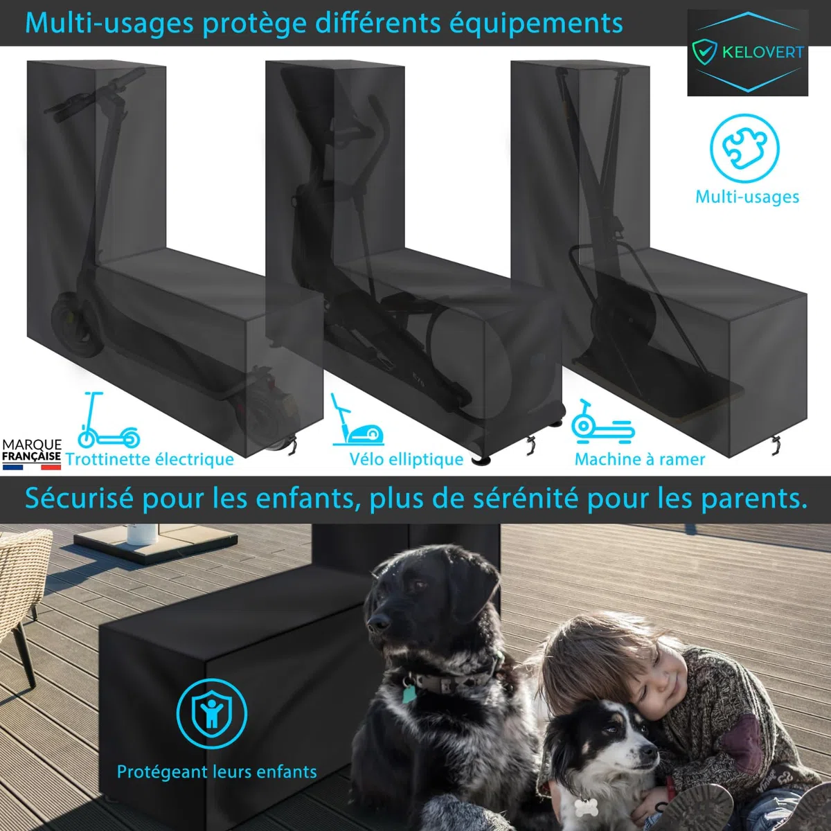 Housse Velo Elliptique Extérieur/Intérieur Imperméable ✮MARQUE FRANCAISE✮ Accessoire Bache Protection Intégral 170x170x70cm Couverture Cross trainer Eliptical Machine Appartement (GARANTIE À VIE)+Étui