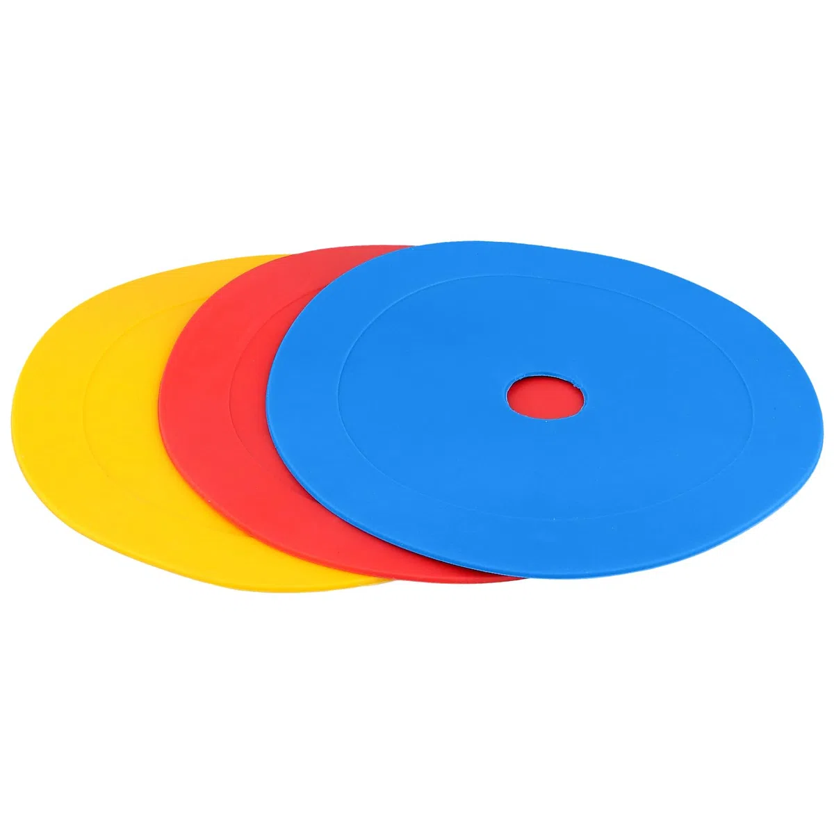 Plot Sport 30 Disques de Marquage 15 cm Antidérapants avec Support - Disques Plats pour Football Basketball Handball - Rouge Jaune Bleu