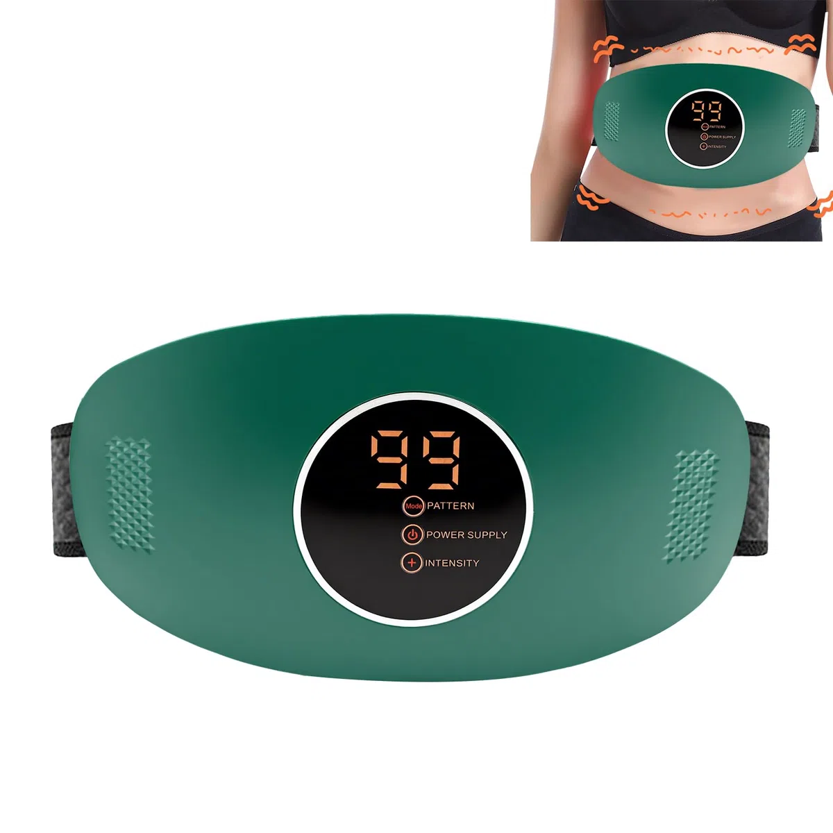 Masseur abdominal électrique sans fil, Ceinture De Massage du Ventre, Massage par vibrations à deux niveaux, idéal pour la maison, le bureau et les voyages (vert)