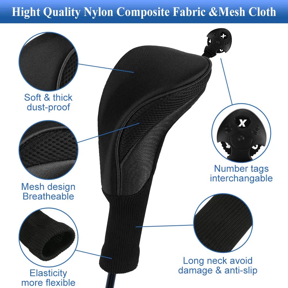 Lot de 3 Housses de Club de Golf pour Clubs de Golf Hybrides avec numéros interchangeables 3, 4, 5, 6, 7 x