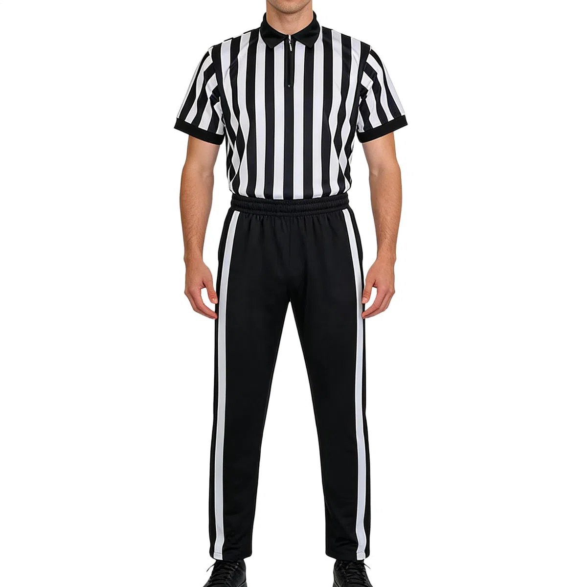 Générique Maillot réf – Uniforme à Rayures Noires et Blanches, Maillot réf à Manches Courtes et col en V avec Pantalon pour Football, Basket-Ball, Hockey, Volley-Ball, Baseball, Softball