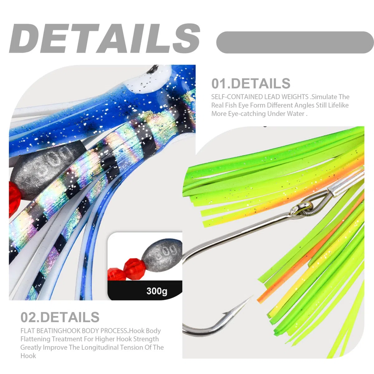 Lures de pêche, appâts de pêche à la pêche à la traîne aux calamaires en Eau salée, à la pêche salée pêche à la pêche Natation de Natation en Eau salée pour Basse de Thon Wahoo