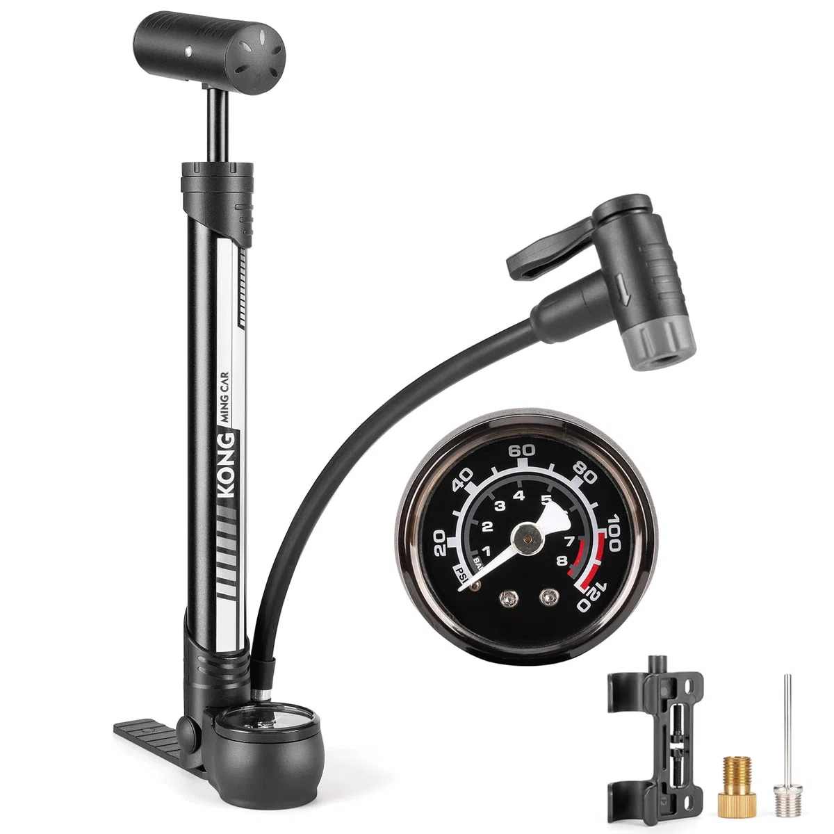 Pompe à vélo 120 PSI - Toutes Les valves compactes - pour valves Presta et Schrader et Dunlop - Mini Pompe sur Pied pour vélo de Course, VTT