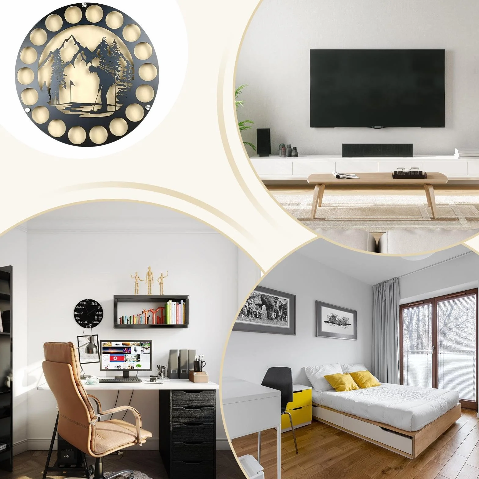 Présentoir mural pour balles de golf – Organisateur de rangement pour balles de golf – Support élégant pour balles de golf – Pas de perforation – Pour chambre à coucher, salon, dortoir