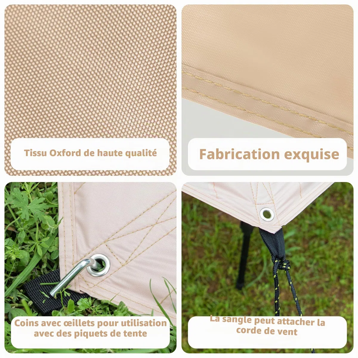EULANT Hexagonale Bâche de Camping Hexagonale Tente de Familiale, Imperméable Tente Tarp, Tapis de Sol pour Camping, Pique-Nique, Randonnée,Plage, 3.3x3.3m