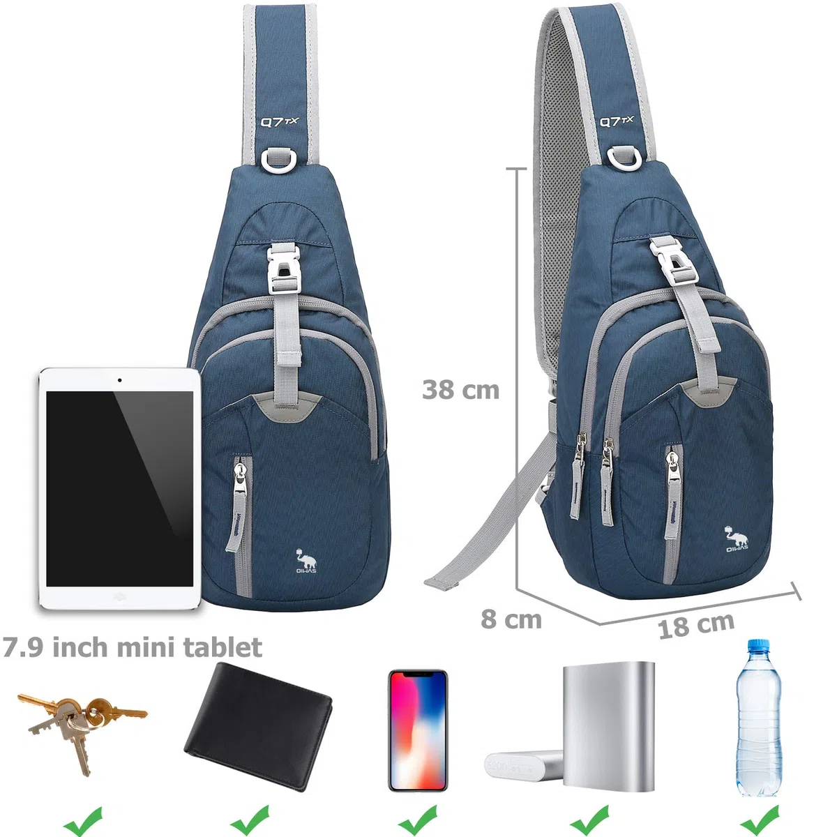 OIWAS Sacoche Homme Bandouliere Sac de Poitrine Petit Sac à Dos Bandoulière Sac à Poitrine Impermeable pour Randonnée Voyage Cyclo et Balade
