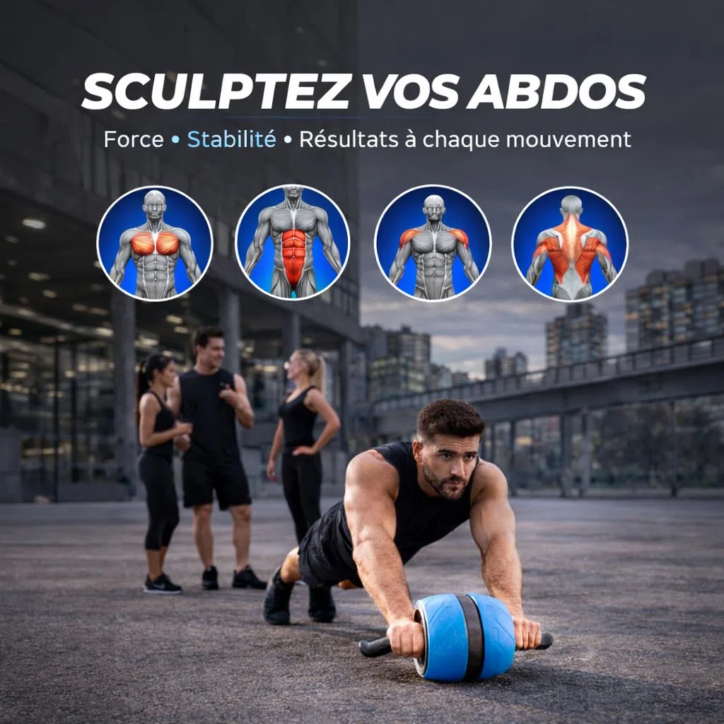 Roue Abdominale Double Ultra Stable avec Tapis Genoux – AB Roller Wheel Fitness avec Poignées Antidérapantes – Appareil Musculation Maison pour Abdos & Gainage