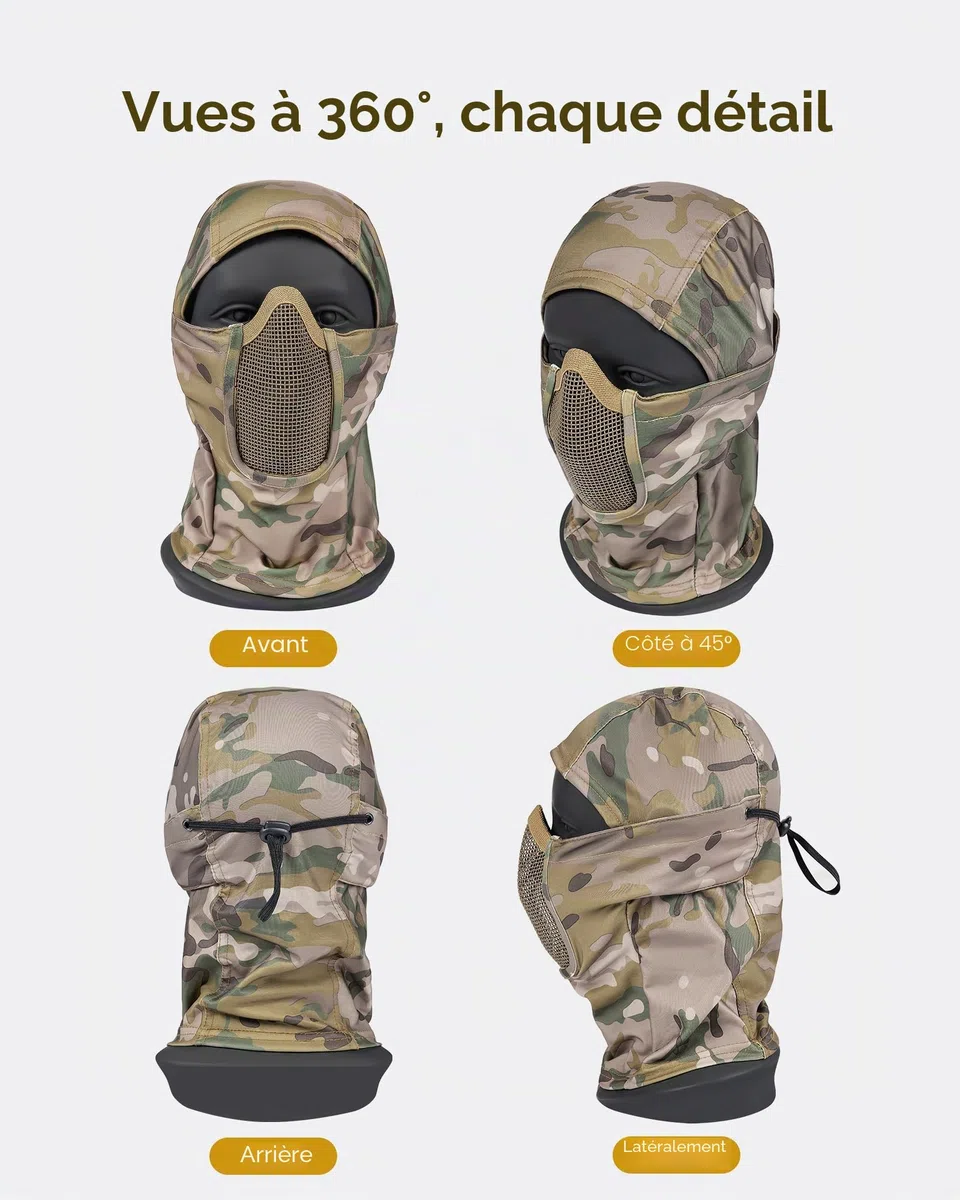 OneTigris Cagoule Masque Tactique Balaclava en Maille Style Ninja Militaire de Protection Complet pour Airsoft Cyclisme Moto