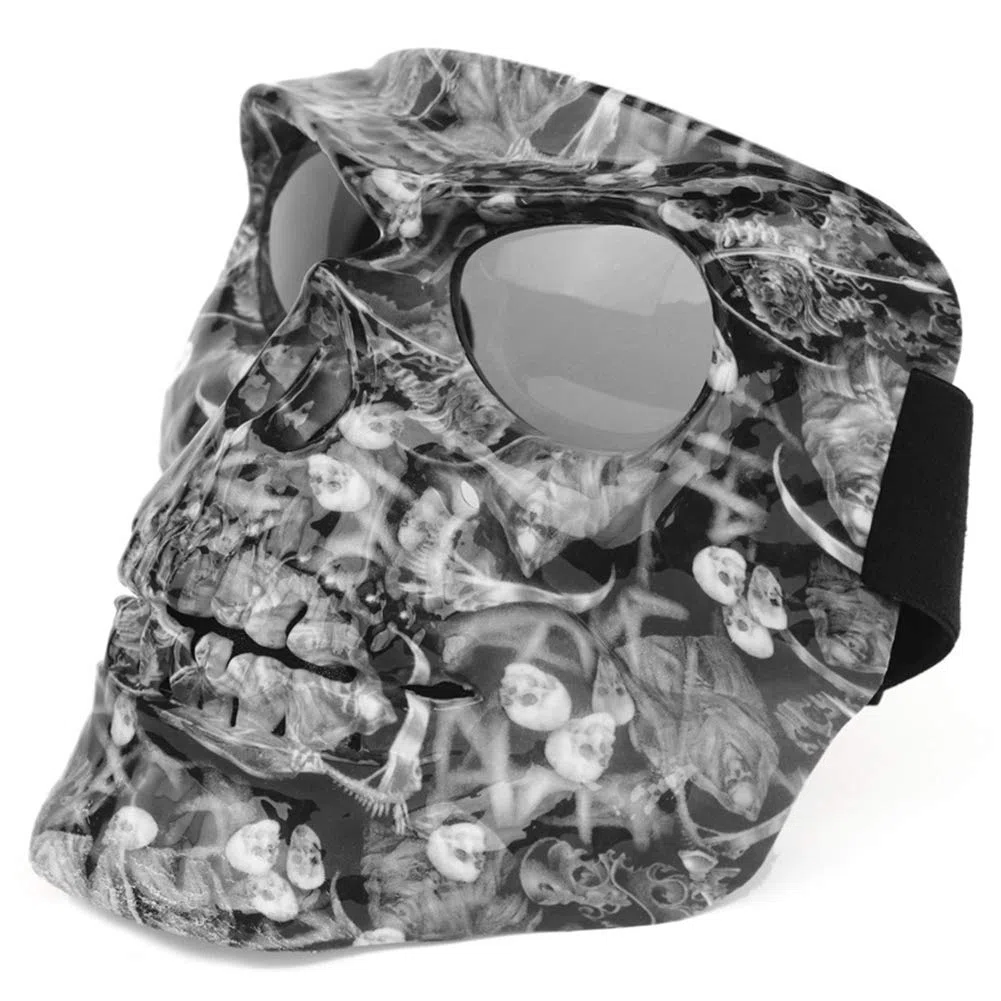 Masque de Protection pour Moto avec Verres - Lunettes de Ski Masque d'halloween Masque de tête de Mort - pour Le Casque de Visage Ouvert Masque de Moto Lunettes