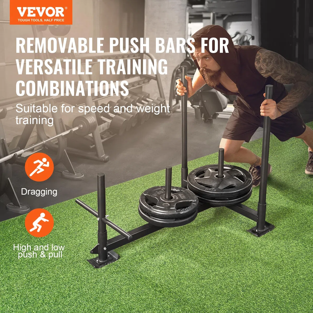 VEVOR Weight Traîneau d'entraînement en Acier pour l'exercice athlétique et l'amélioration de la Vitesse, Convient pour Les plaques de Poids de 2,5 cm et 5,1 cm, Orange Unisexe