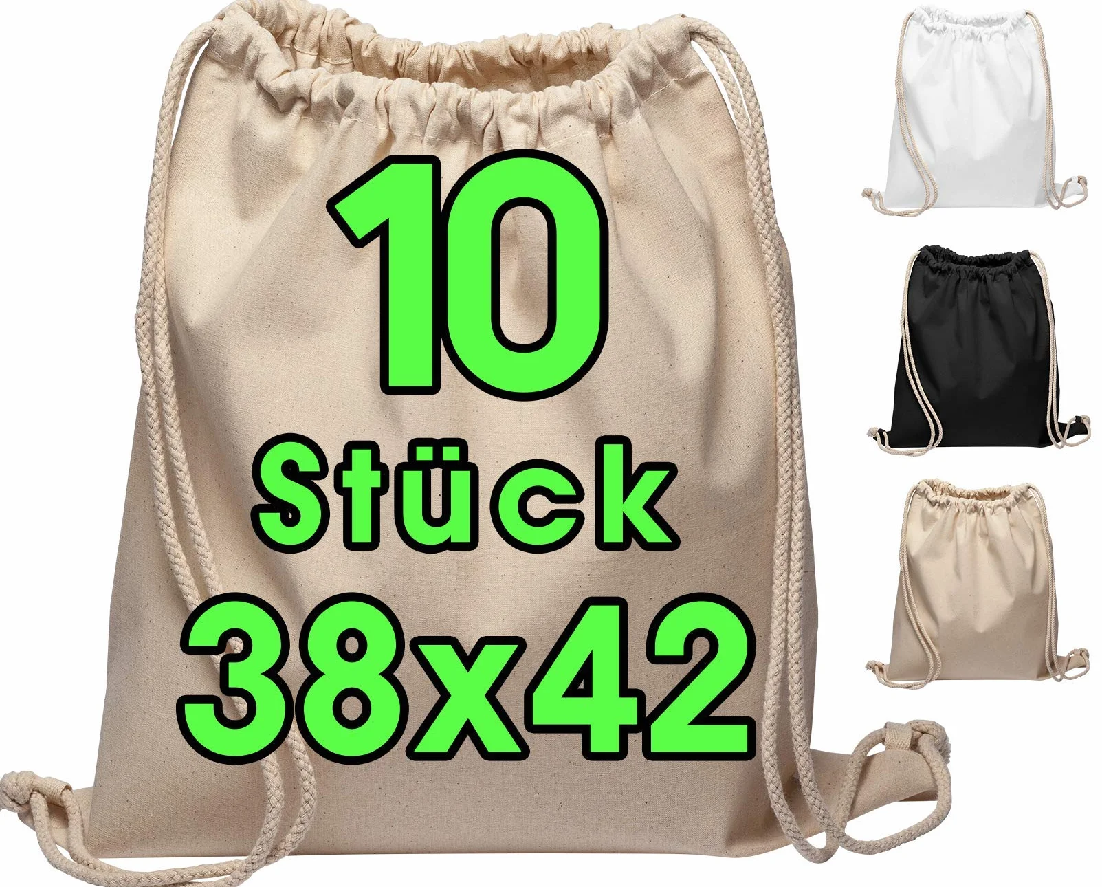 ELES VIDA Lot de 10 Sacs de Gym en Coton Naturel, 38 x 42 cm, Sac de Sport Sac à Dos en Tissu Sac en Toile Sac en Toile de Jute certifié Oeko-Tex