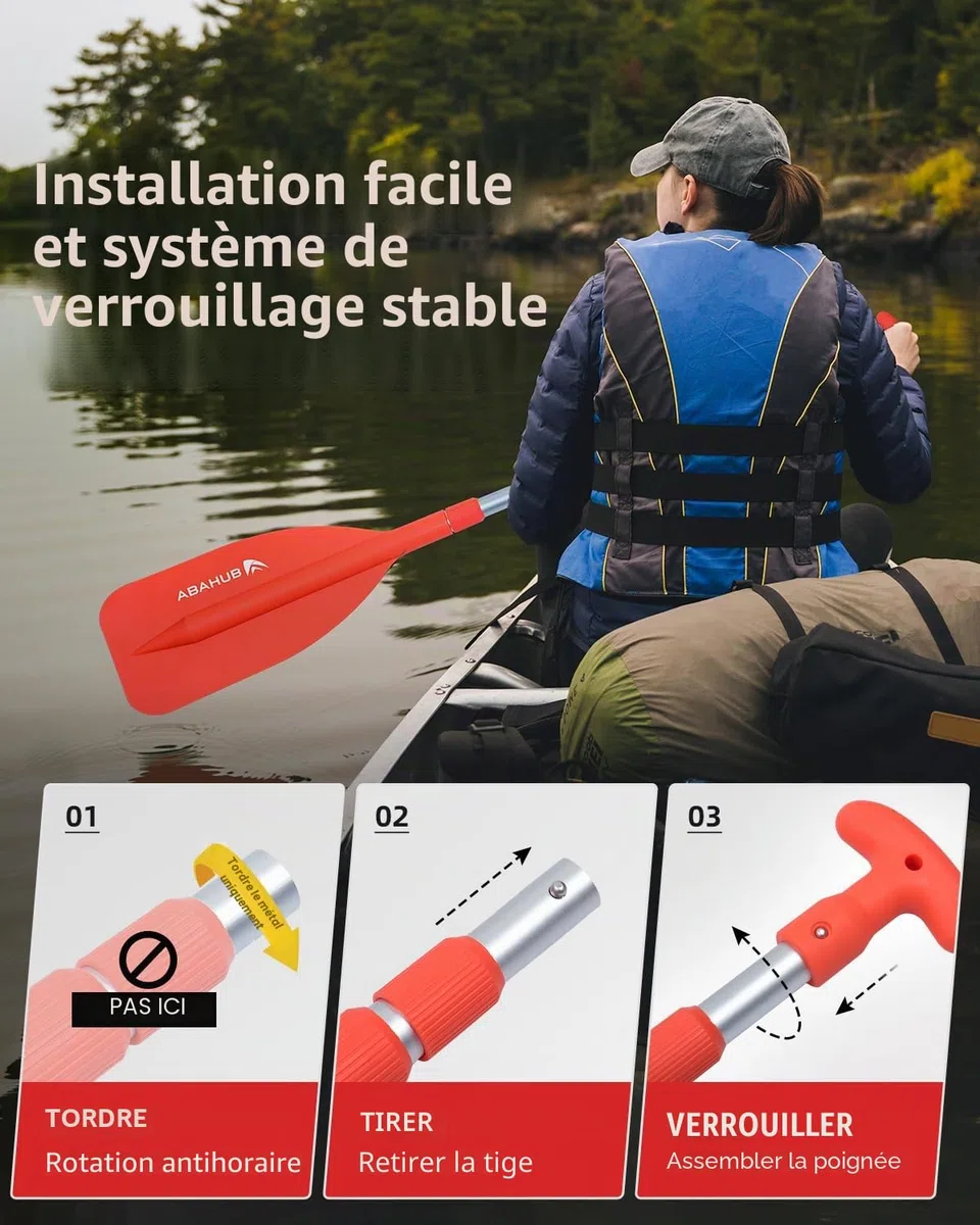 Abahub Pagaie Télescopique 53-106cm Pagaie d’Urgence à Pagaie Unique avec Rames Légères à Poignée en T Mini Pagaie Auxiliaire Manche Télescopique Aluminium pour Canoë Bateau Pneumatique Kayak