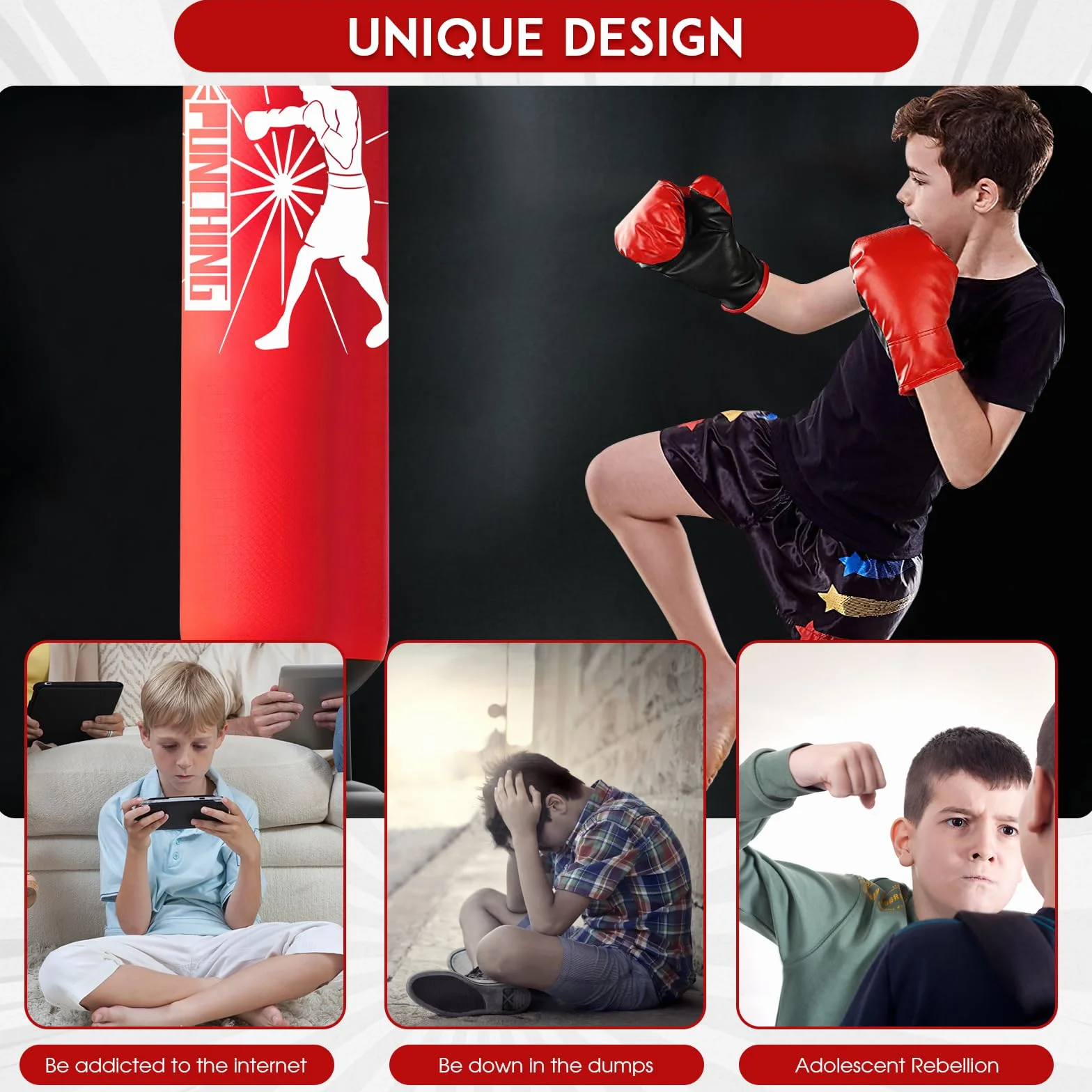 Qoosea Sac de Boxe Gonflable pour Enfants, 160cm Sac de Frappe sur Pied, Punching Ball avec Gants Formation avec Gants de Boxe, Cadeau Parfait pour Garçons et Filles 3 à 12 Ans