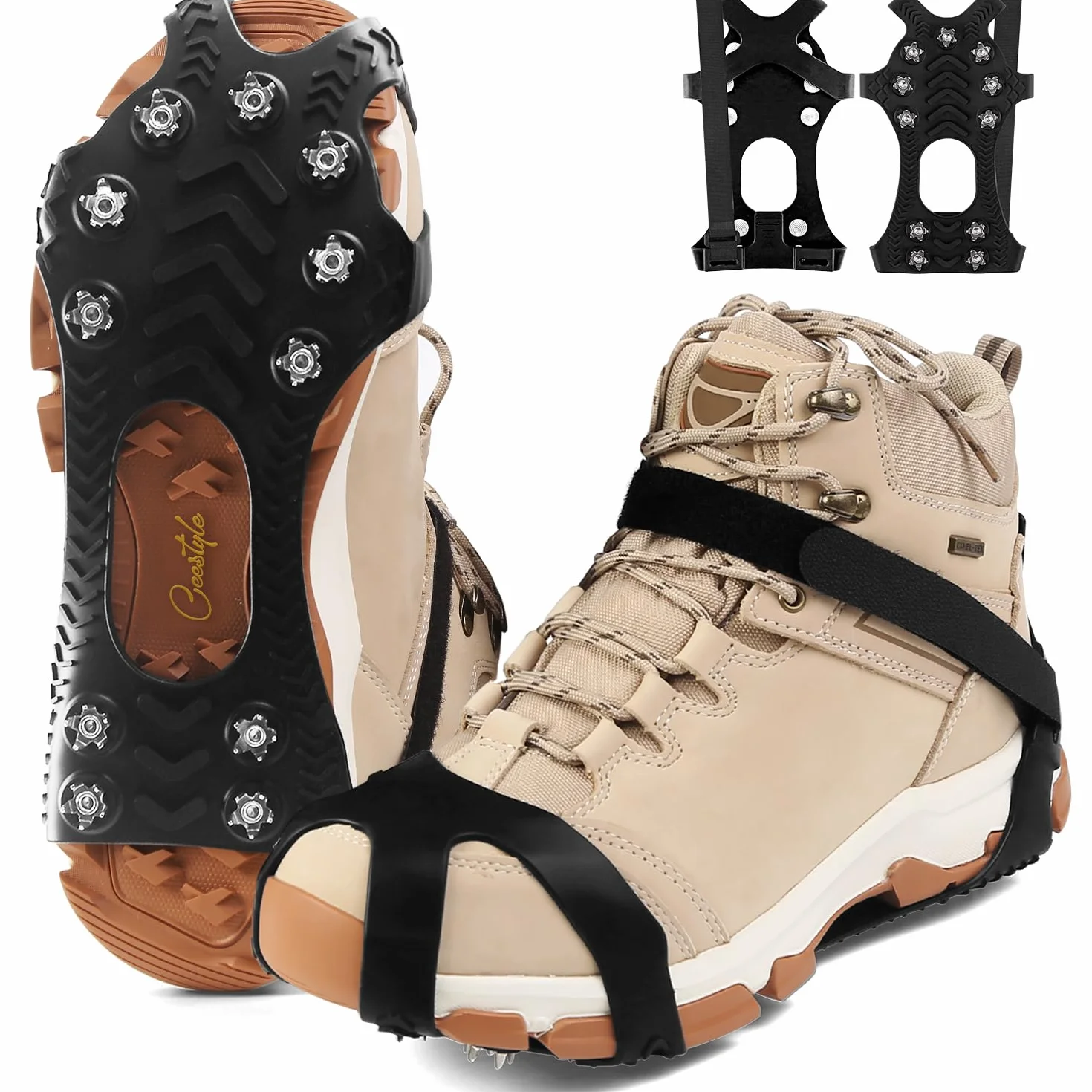 Griffes à Crampon avec 11 Dents, Véritables Pointes en Acier Inoxydable et Silicone Durable, Mixte Adulte, Anti-Slip Crampons de Neige pour la Marche, Randonnée, Alpinisme en Hiver