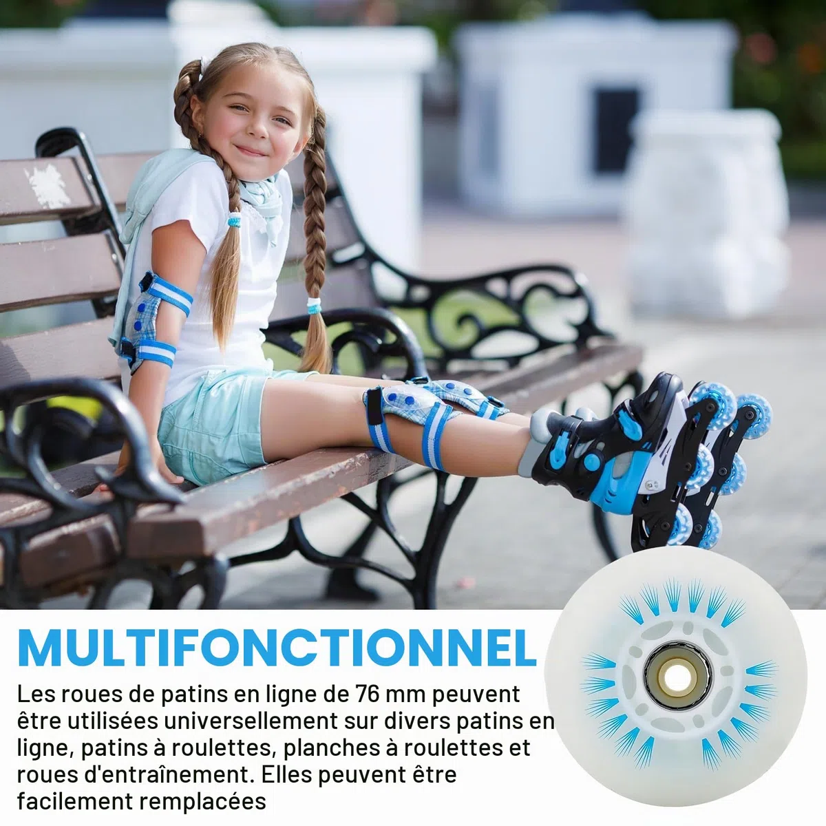 PORFOYO Lot De 8 Roues De Rollers En Ligne 72/76/80 MM, Avec Roulement À Billes, Roue De Roller, Roues Universelles En Polyuréthane Pour Tous Les Types De Patins À Roulettes (76MM)