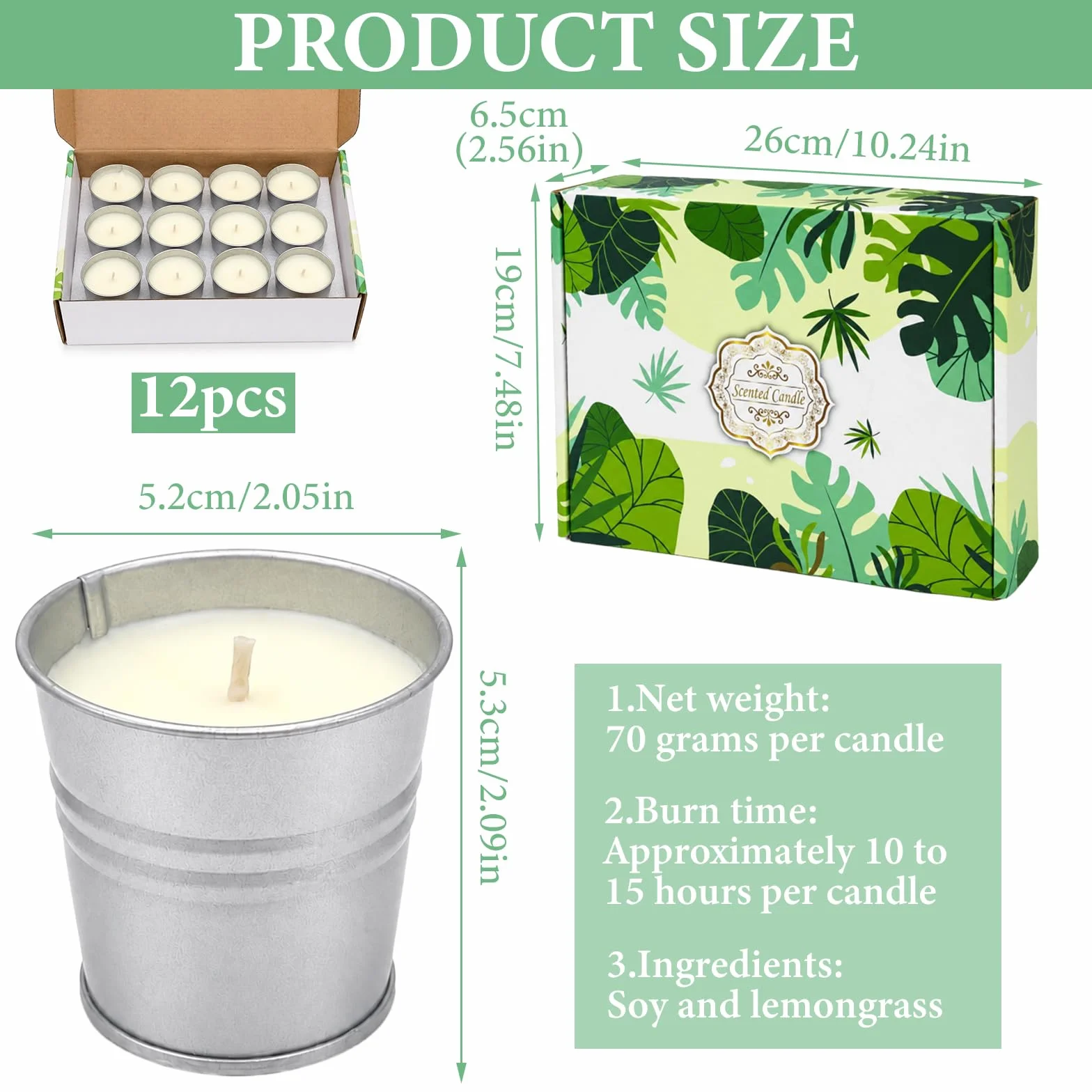 Lot de 12 Bougies à la Citronnelle Extérieur, Bougies Anti Moustique en Cire de Soja, Petit Seau en Métal, pour Jardin Terrasse Camping