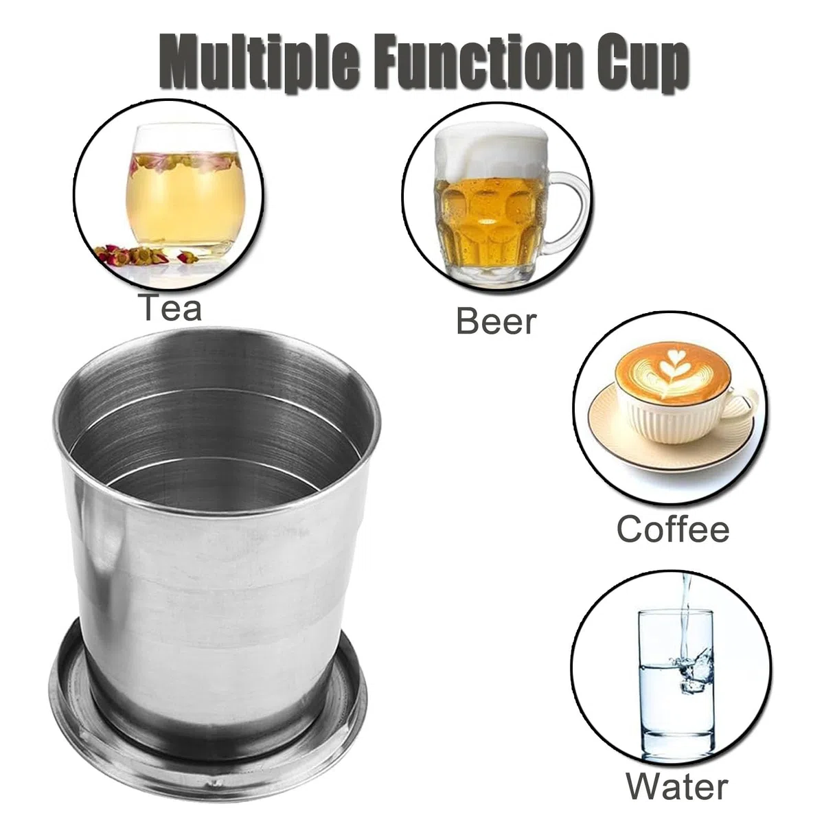 2 Pièces Tasse Pliable en Acier Inoxydable, Portable pour Camping et Voyage, Verre Pliable, Couverts de Camping, pour Pique-Nique