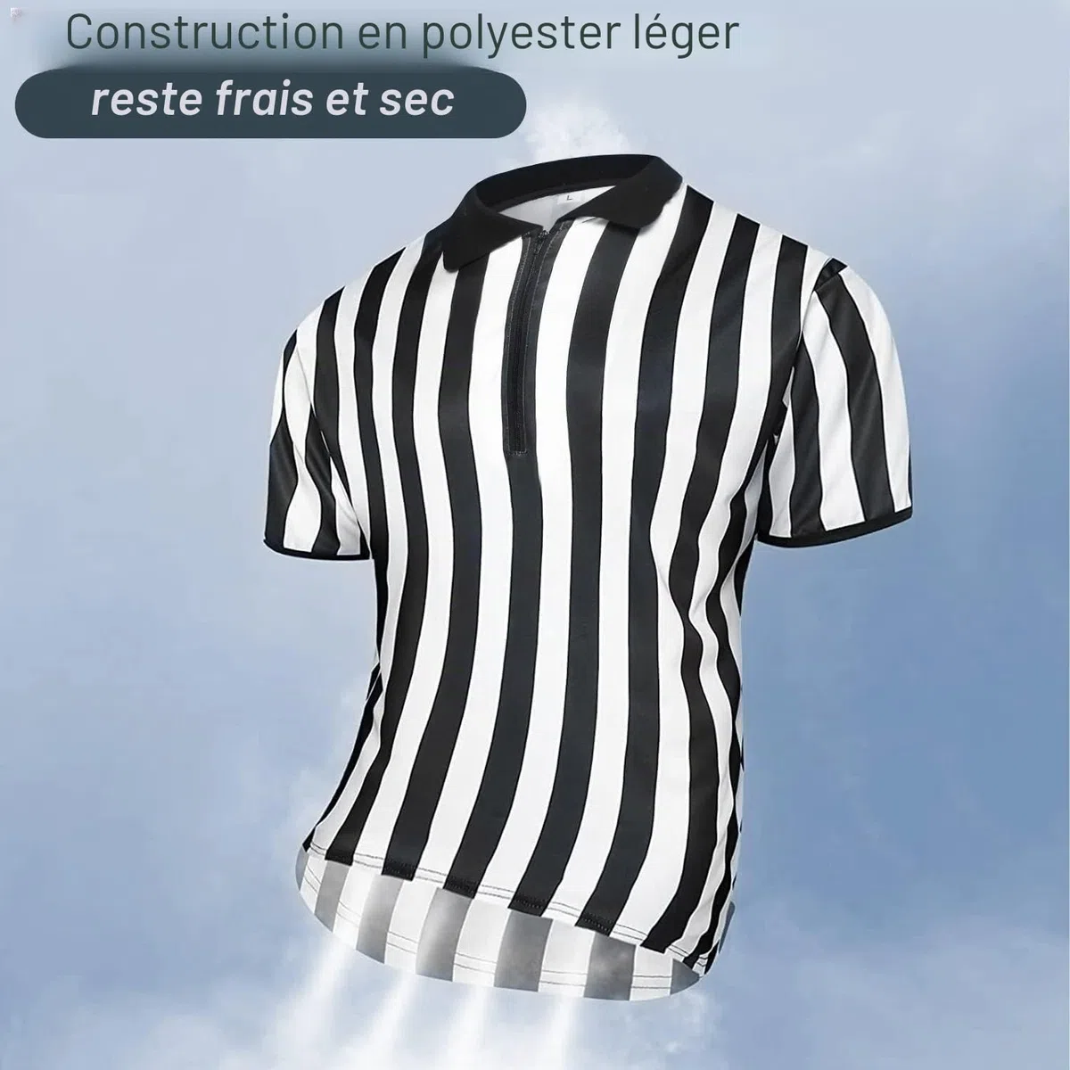 Maillot d'arbitre officiel officiel pour homme - Rayures noires et blanches - Col retourné - Pour basket-ball, football