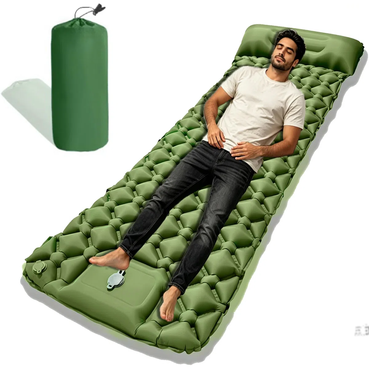 Matelas Gonflable 1 Place 190*60cm,Matelas Gonflant Camping Ultra Léger avec Pompe à Pied Oreiller,Ripstop,Anti-Fuite,Étanche,Portable et Compact pour Camping,Voyage, Randonnée,Capacité Charge 160KG