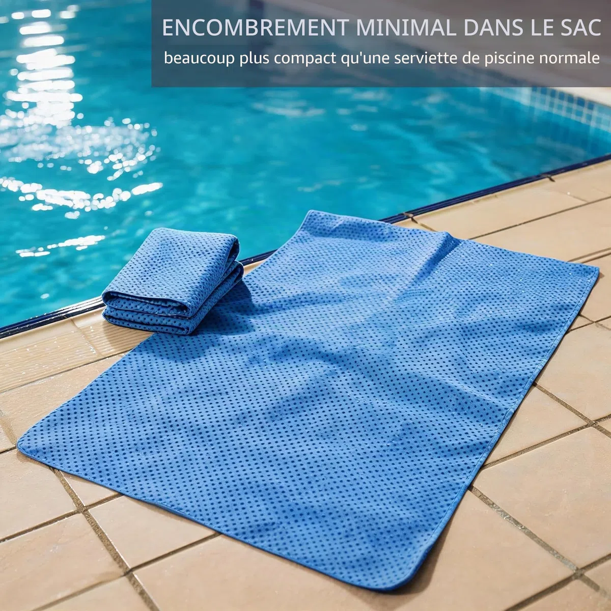 Serviette de piscine en peau de chamois PVA super absorbante, bleu