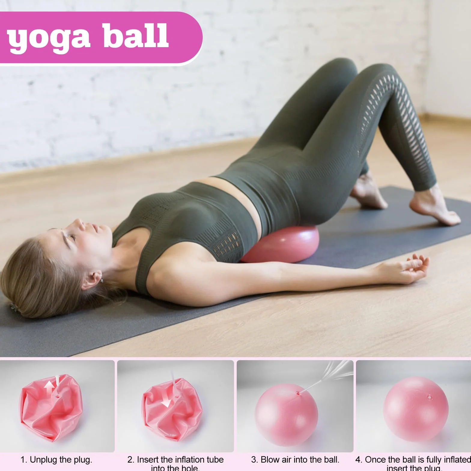 Lot de 18 Anneaux de Pilates avec Anneau de Pilates, Balle de Yoga, Bande de Fitness, Anneau de Tension, Anneau de Massage, Convient aux appareils de Fitness à Domicile
