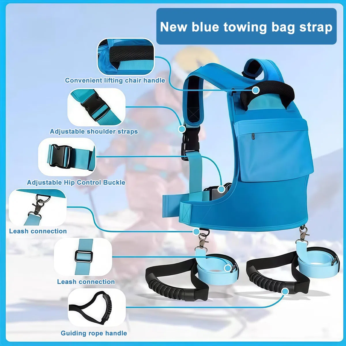 Sangle d'entraînement de ski et de snowboard pour enfants : harnais de ski pour enfants avec poignée de chaise de levage simple en sangle de traction, sangle de ski et snowboard sangle