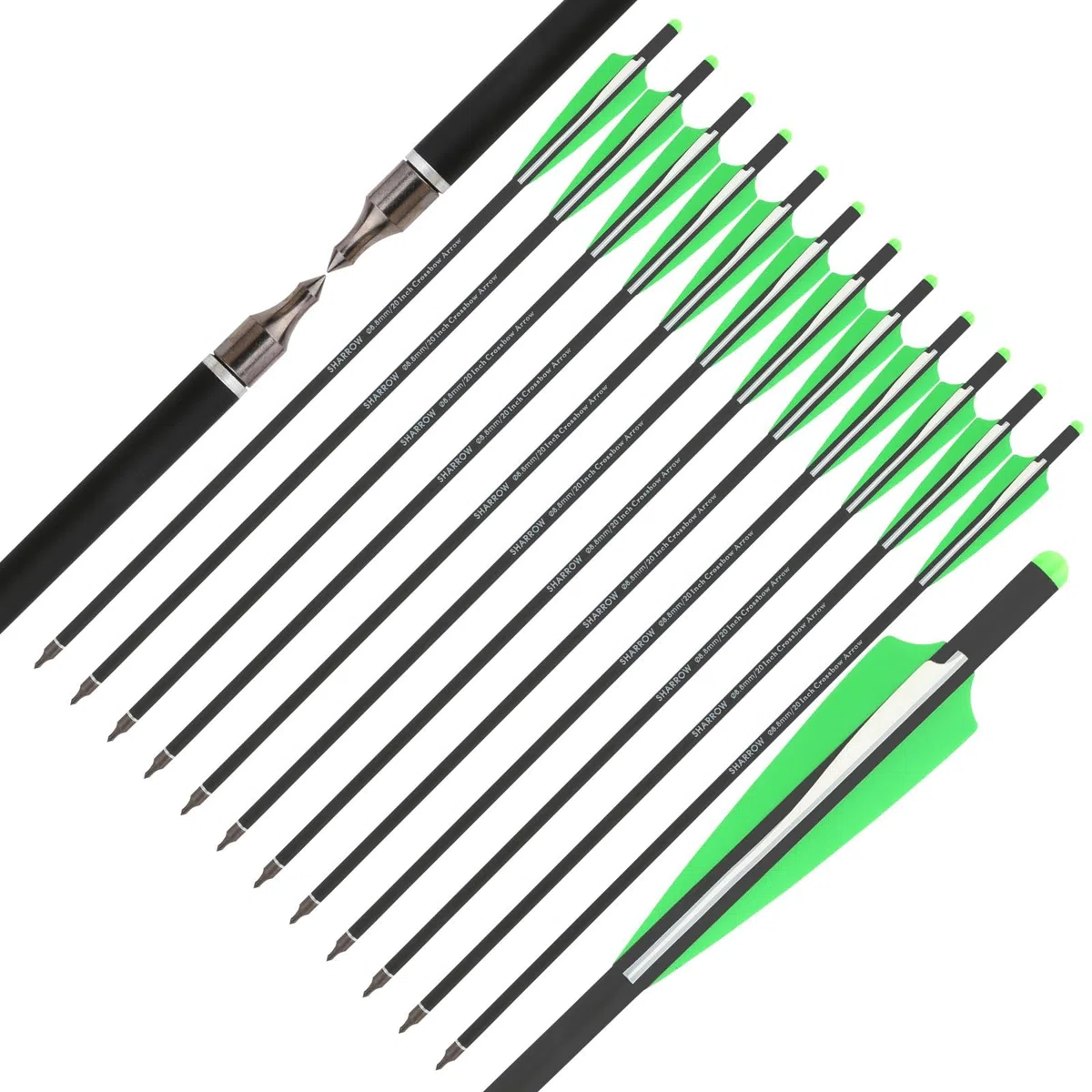 Flèche d'arbalète 16" 17" 18" 20" 22" Flèches d'arbalète en Carbone avec Plume de 4" pour la Chasse, Les cibles et l'entraînement 6/12Pcs