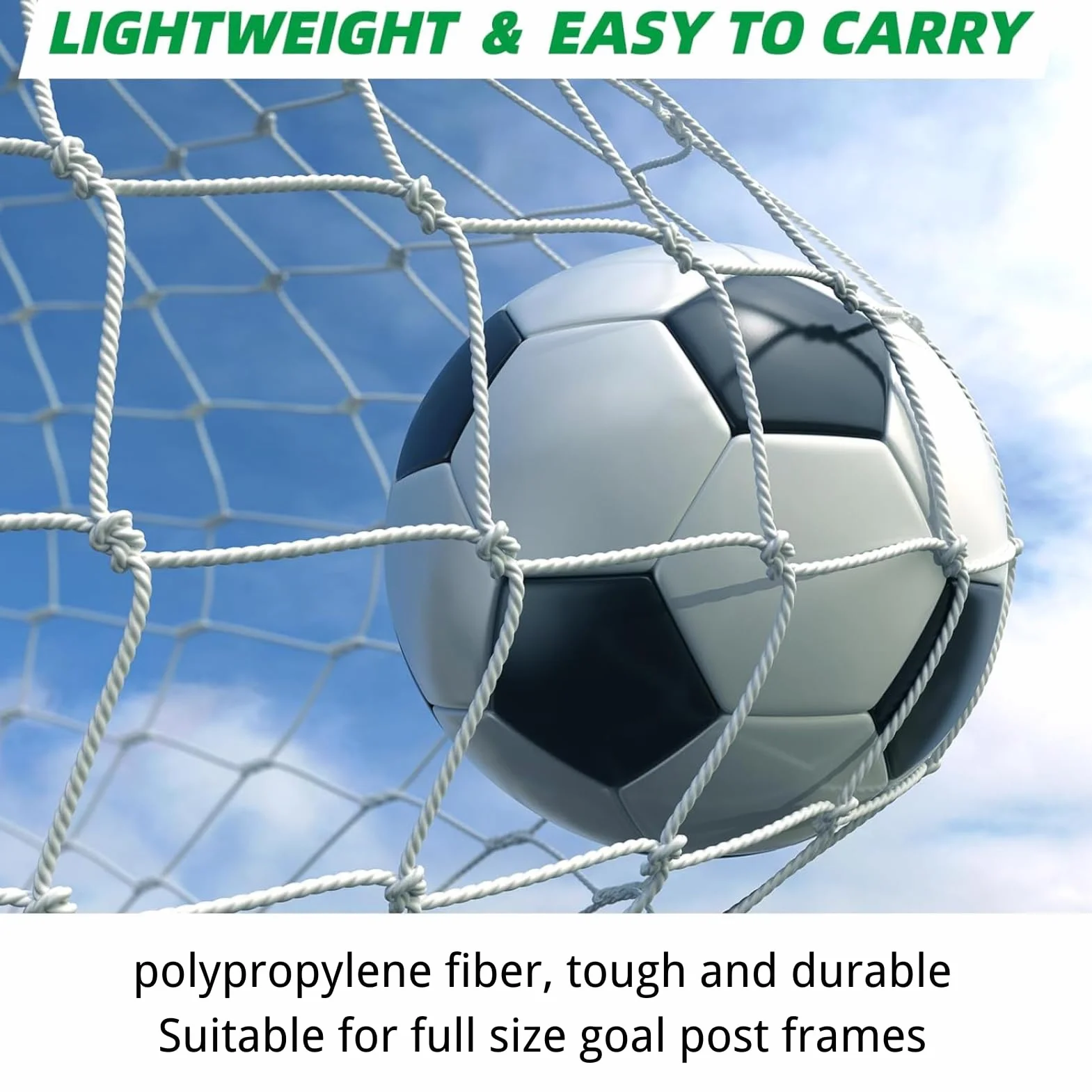 Filet de football 3,6x1,8 m Sport Filet de remplacement pour but de football en fibre de polypropylène Accessoires résistants aux intempéries pour l'entraînement au football pour les buts de