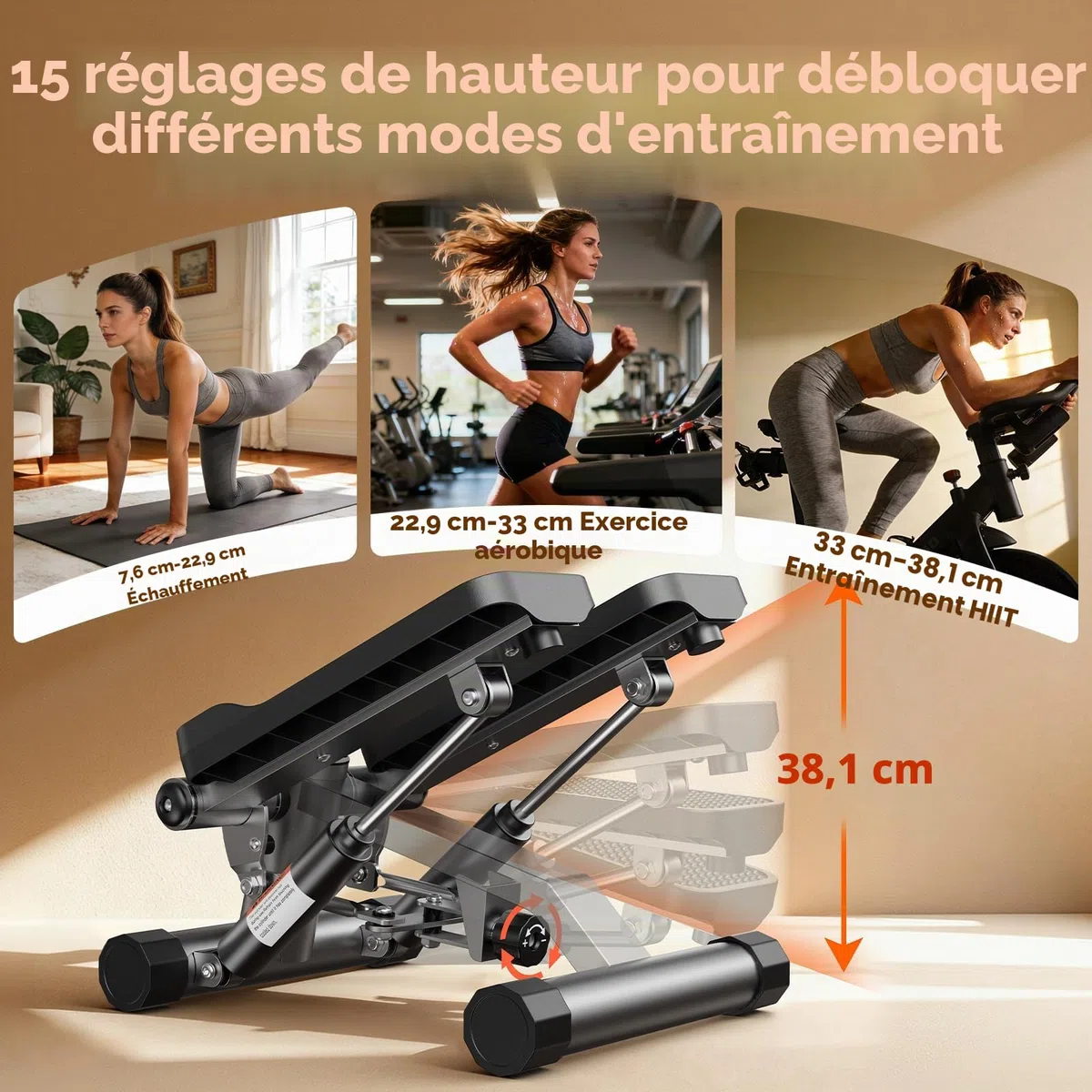 Sportsroyals Stepper d'escalier pour Exercices - Torsadé avec Bandes de résistance et capacité de Poids de 150 kg