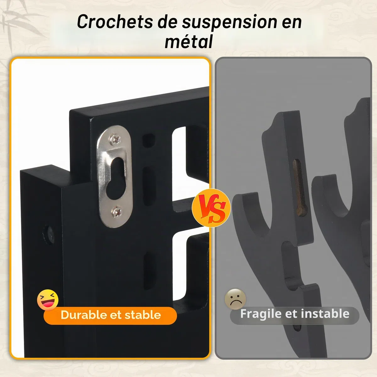 Alyoen Support Katana à 2 niveaux, support d'épée mural avec crochets rembourrés en velours et motif dragon, support d'épée mural pour sabre laser, Katana Demon Slayer et épée de samouraï