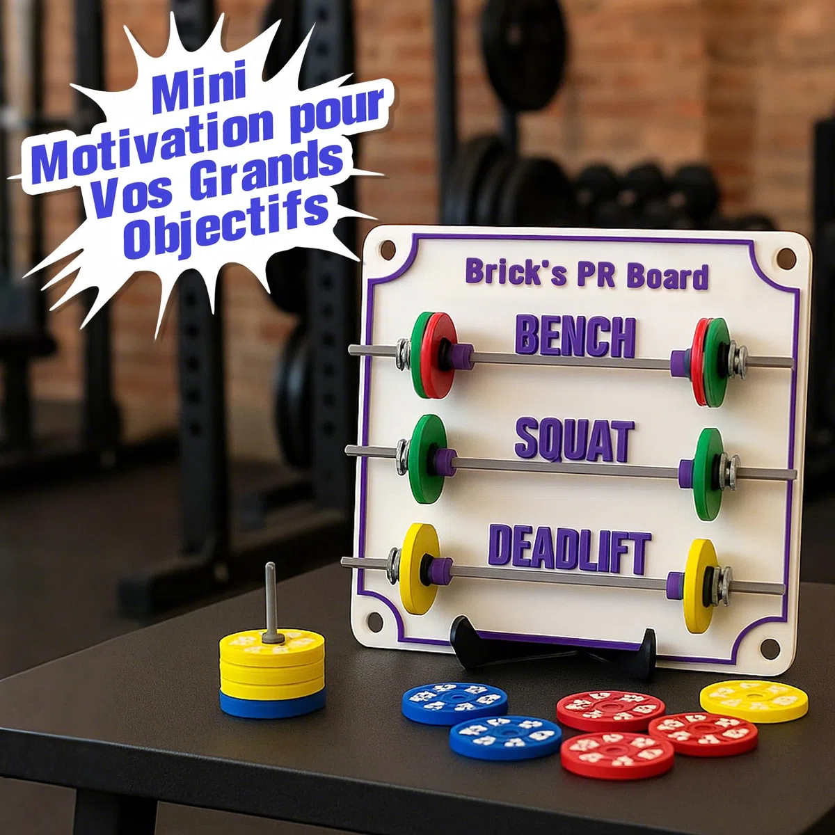 Tableau PR pour la Musculation avec Mini Haltere et Poids, Tableau de Suivi Personnalisé pour Enregistrer les Records Personnels, Cadeau pour Haltérophiles Passionnés de Fitness