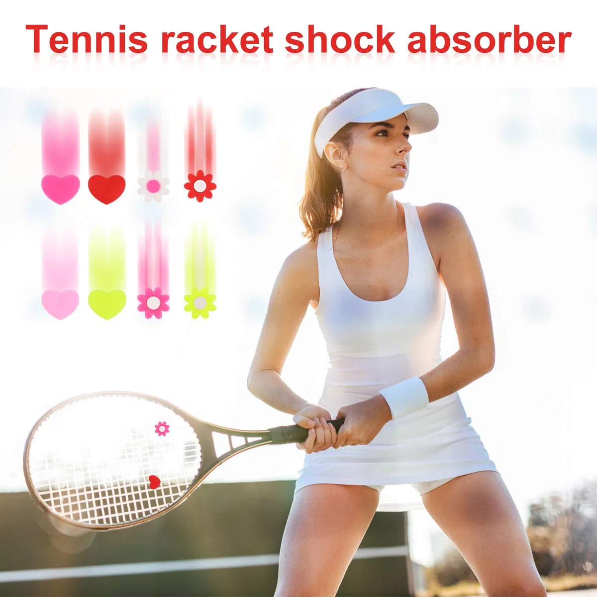 lasuroa 8pcs Amortisseurs Raquette Tennis, Raquette Tennis Silicone Forme Cœur et Fleur Amortisseur Vibrations Accessoires et Cadeaux Pratiques