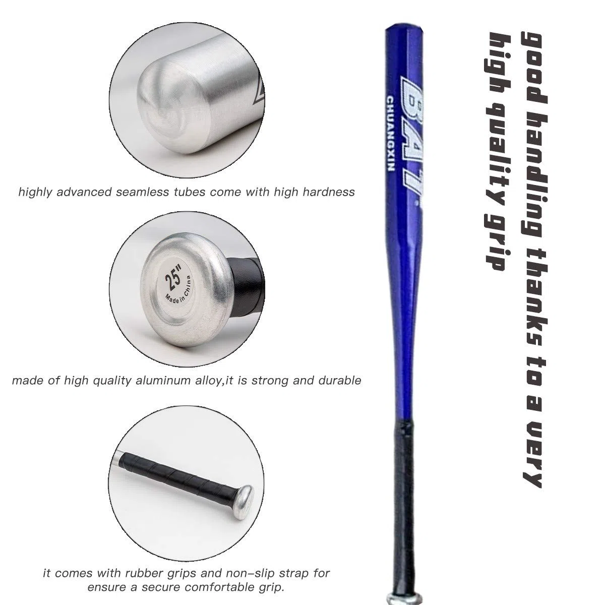 Batte de Baseball Aluminium 34 Pouces Bleu Noir Argent au Choix Batte Base-Ball métal Adulte Pro Léger pour Exercice Joueurs Jeu Homme Femme 86cm de Longueur Solide Durable à la Mode (Bleu)