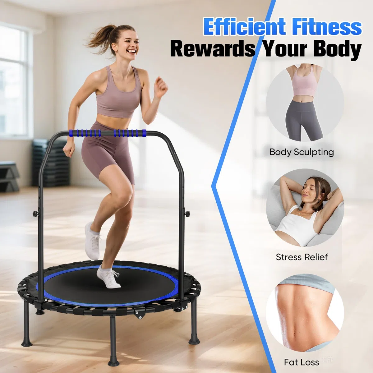 Trampoline d'intérieur de fitness pliable sans installation | Ø 101 cm, mini trampoline | Charge maximale 150 kg | Stable et silencieux pour adultes