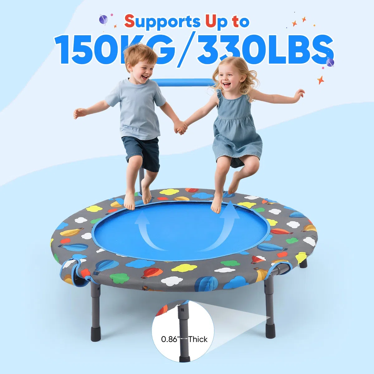 Trampoline de fitness pliable de 101 cm de diamètre - Capacité de charge : 150 kg - Hauteur de main courante réglable - Entraînement d'endurance - Différents groupes de personnes