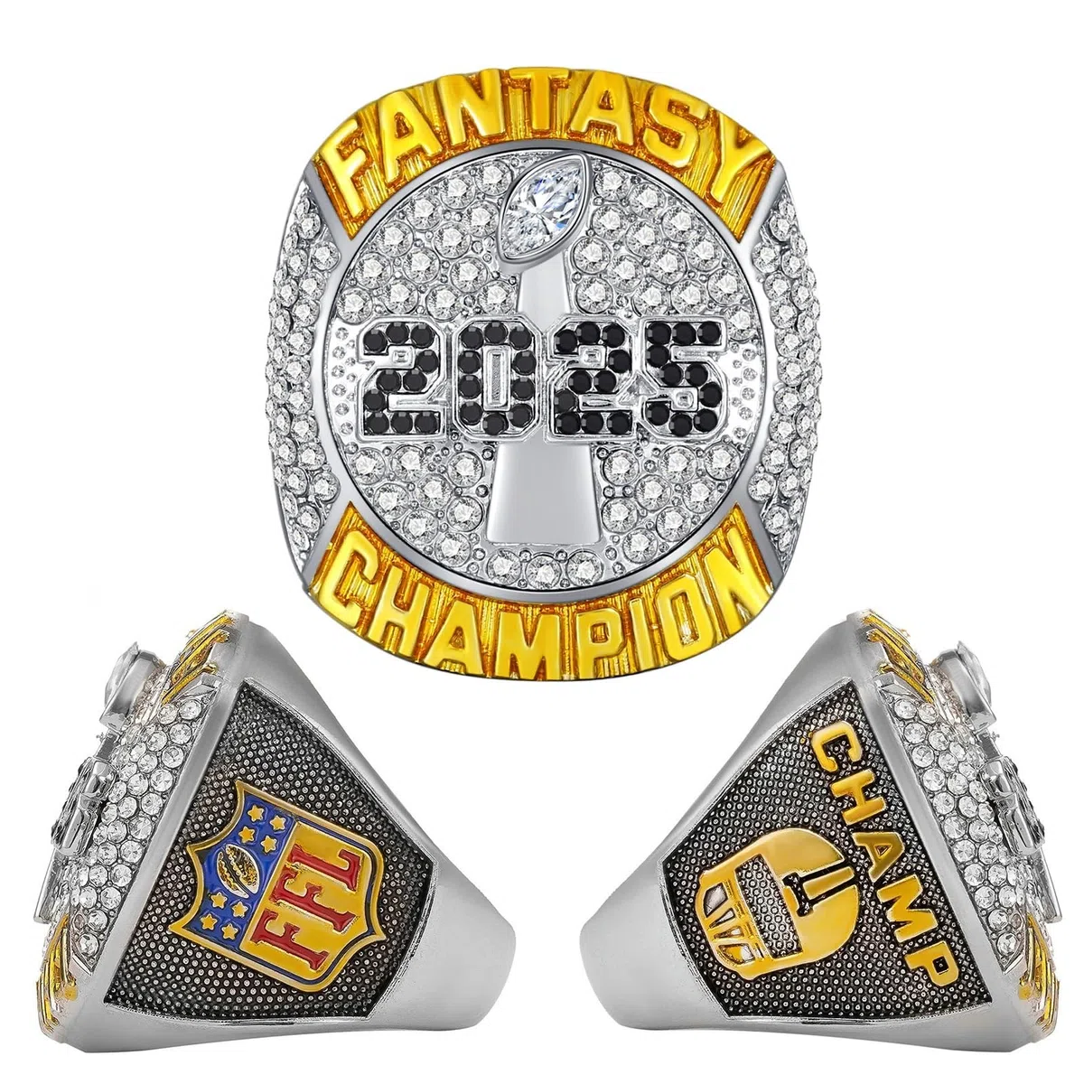 Bagues de Football Fantasy 2025 Objets de Collection for la fête des pères Bagues de Championnat Bague de Championnat à Exposer(10)