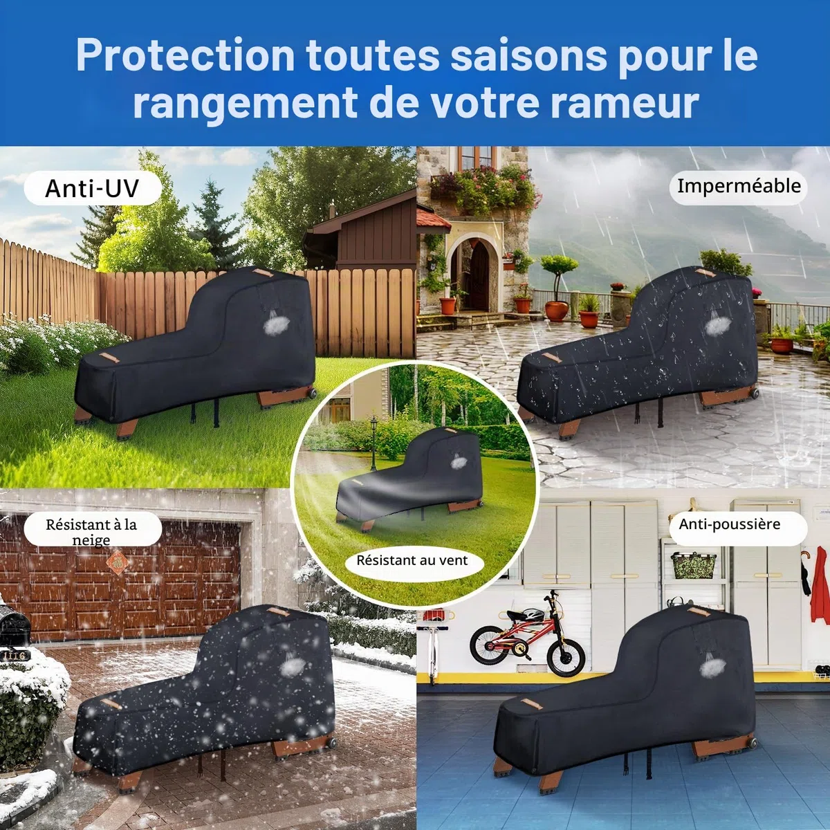 Housse de rameur, 420D robuste pour équipement de fitness Concept 2, imperméable, coupe-vent, 2 poignées, accessoires inclus