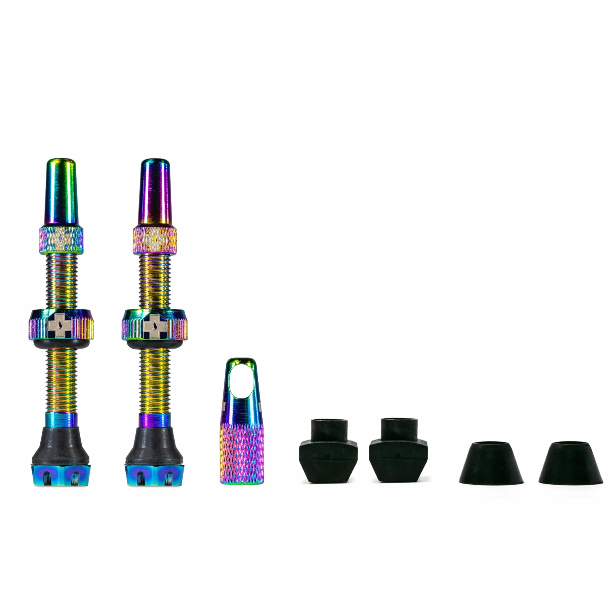 Muc-Off Valves Presta Tubeless - 44 mm - Valves de Vélo Anti-Fuite de Qualité Supérieure avec Outil Démonte-Obus de Valve Intégré - Irisé