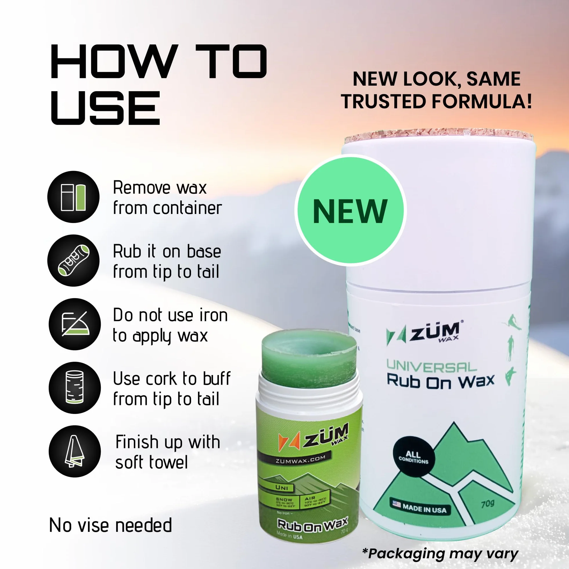 ZUMWax RUB ON Wax Ski/Snowboard – All Temperature Universal – 70 g – Incredibly Fast in All Temperatures !!! by