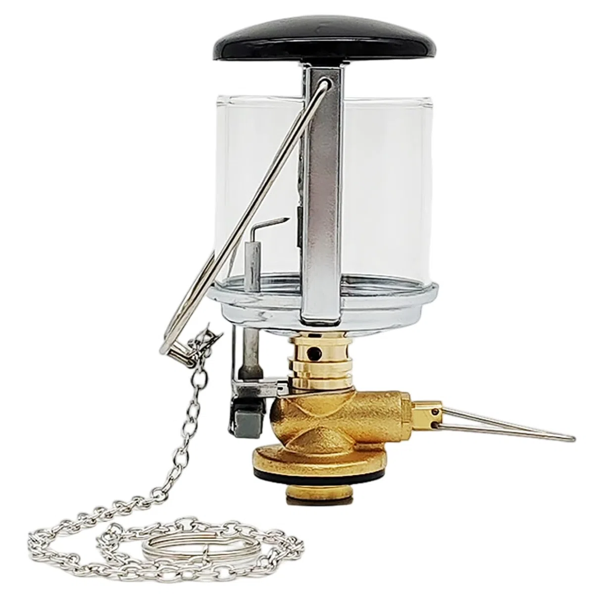 Lanterne de Camping compacte à gaz en métal, avec verre résistant à la chaleur, lampe bougie Portable pour la randonnée, sans bouteille de gaz, 1 pièce
